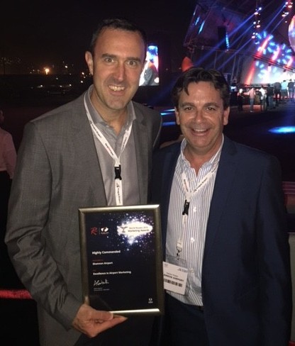 Shannon Group Chief Commercial Officer Andrew Murphy and Shannon Airport Head of Aviation Development after receiving the World Routes Marketing Award in Durban, South Africa.