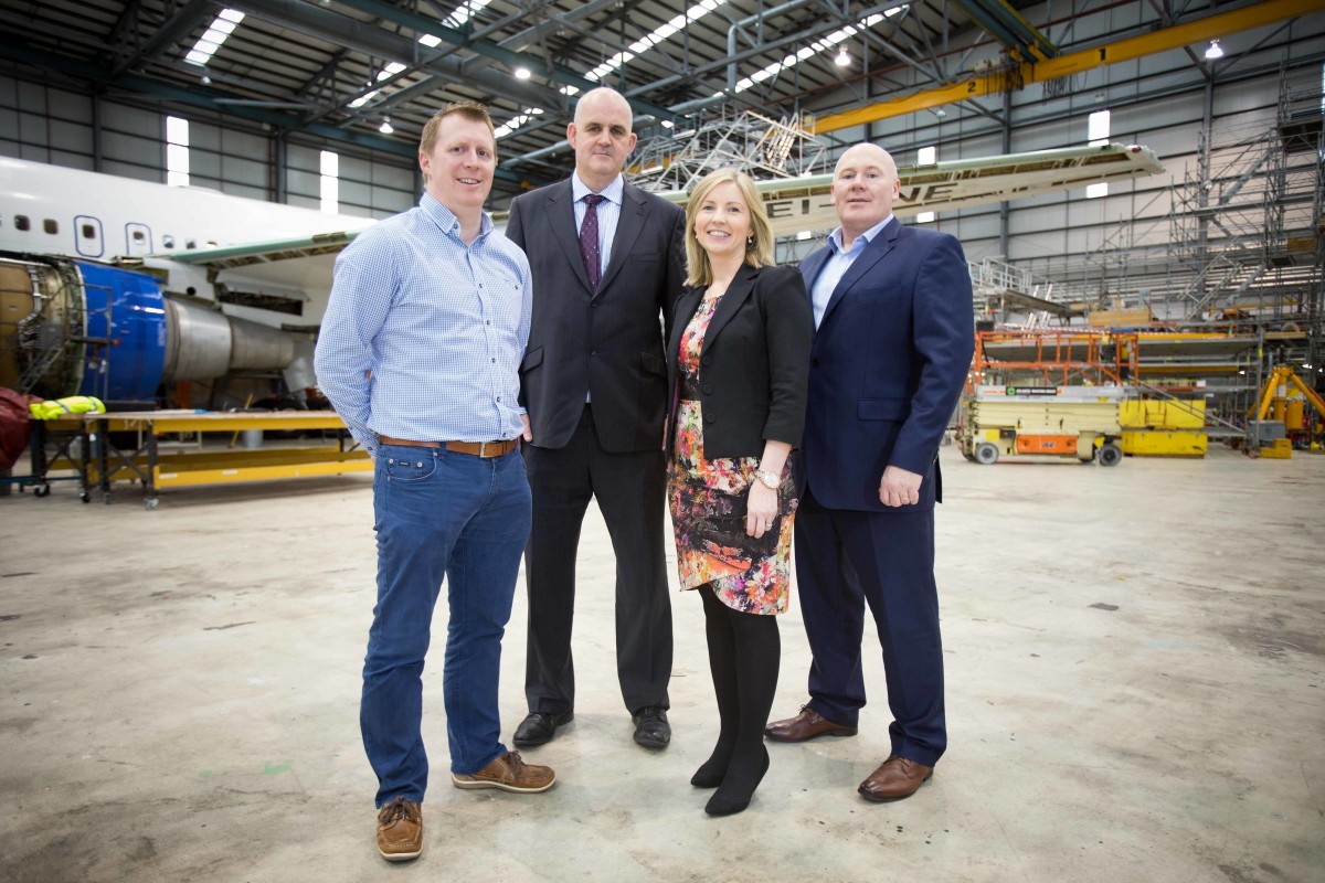 Atlantic Aviation Group owner Patrick Jordan (Middle) and CEO Connor Flanagan (Right) welcome Shane O’Neill - Chief Operating Officer (L) and Edel Jordan - Director of Strategy & Marketing to the management team. The company moves into 2016 with a focus on strategic growth and change. Photograph by Eamon Ward