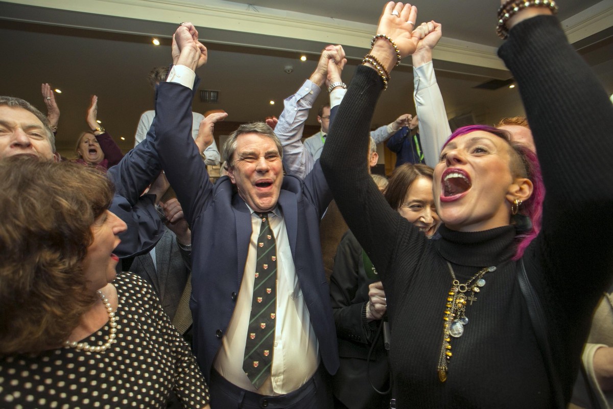 Dr Michael Harty is elected on the 9th count at The Falls Hotel Ennistymon Co Clare Count Centre on Saturday evening.Pic Arthur Ellis/Press22.