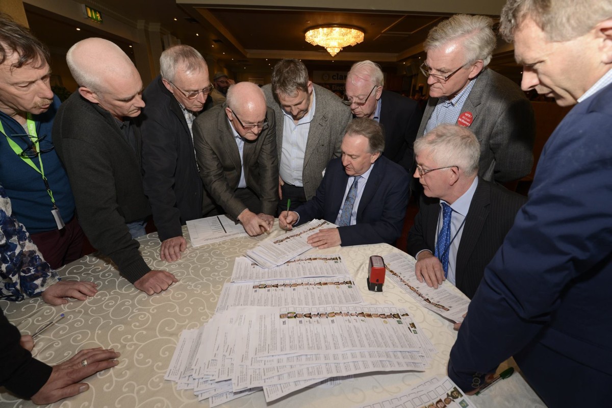 Patrick Wallace checks doubtful election ballots with GE16 candidate's agents. Picture: Eugene McCafferty
