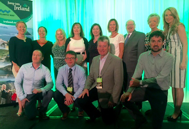 (back, l-r) Ruth McCarthy, Inchydoney Island Lodge & Spa; Paula Carroll, Ashford Castle; Siobhan Byrne Learat, Adams & Butler; Róisín Wallace, Manor House & Irish Country Hotels; Carol Hinch, Ballynahinch Castle Hotel; Stephanie Hayes, Clontarf Castle; Paul Shortall, Lough Erne Resort; Hillarie McGuinness, Tourism Ireland; Ruthie Coleman, The Merrion Hotel, Dublin; and (front, l-r) Mark O’Dwyer, Secret Ireland Escapes; Conor Donnelly, Beech Hill Country House Hotels; Billy Condon, Tourism Ireland; and American actor and presenter Colin Hamell.