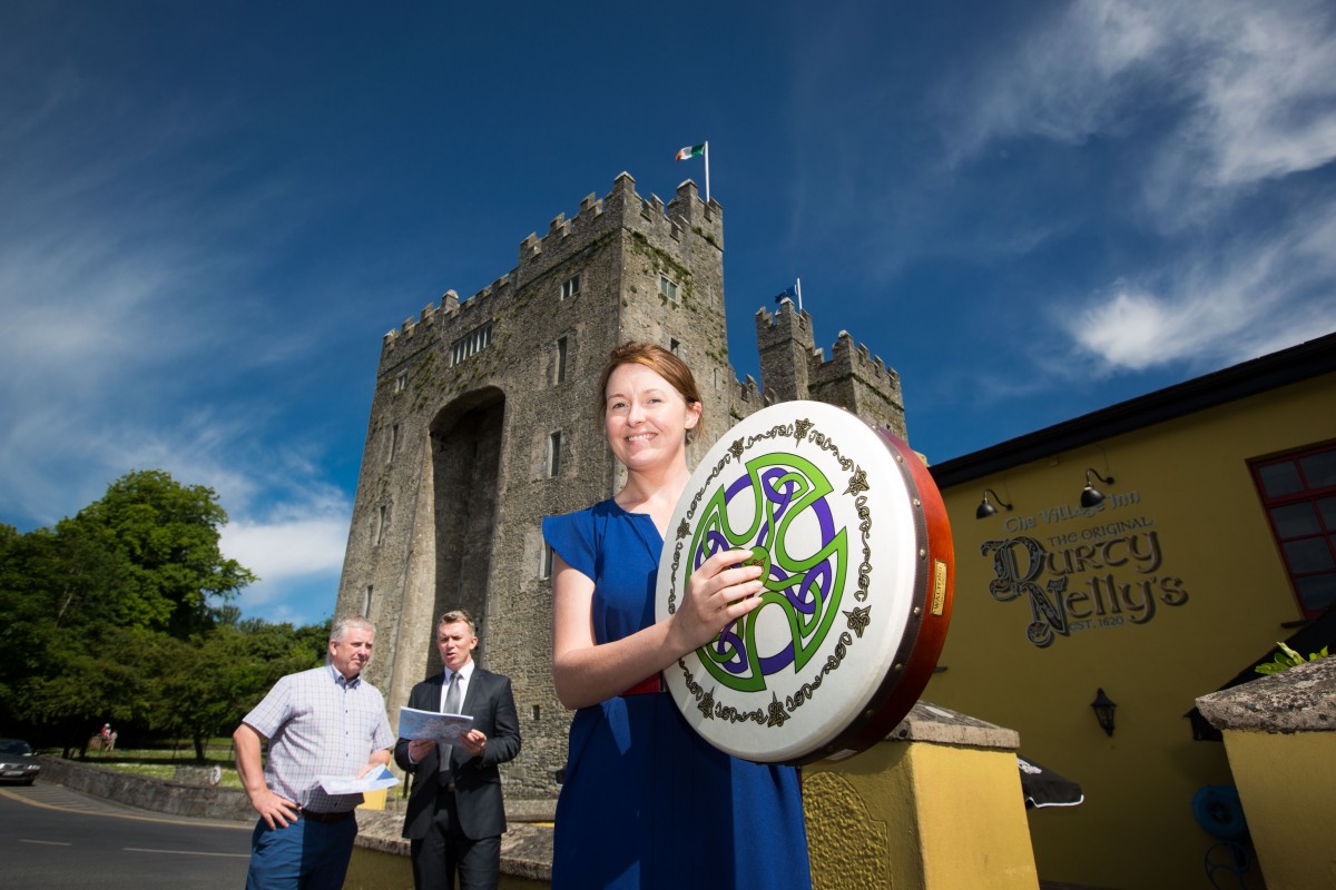 Pictured outside the world famous Durty Nelly’s of Bunratty at the launch of Clare.ie, Clare Tourism’s new website, ahead of 400,000 visitors to the county for the Fleadh Cheoil na hÉireann this August are Maureen Cleary, Marketing Executive for Clare Tourism and Maurice Walsh, Durty Nelly's, Paul Madden, Chair Clare Tourism. Pic FusionShooters Sean Curtin