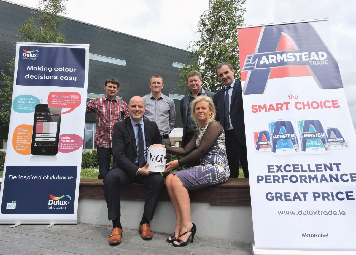 Pictured outside Áras Contae an Chláir in Ennis ahead of a free workshop for Ennis businesses participating in the Ennis Streetscape Improvement Scheme 2016, are FRONT L-R: Brian Keehan (Dulux Paints) and Cllr. Ann Norton (Mayor of Ennis) BACK L-R: Noel Coote (NC Paint & Decor), Niall McGann (Market Hardware), Leonard Shanahan (Shanahan Paints) and Gerard Dollard (Interim Chief Executive, Clare County Council). 