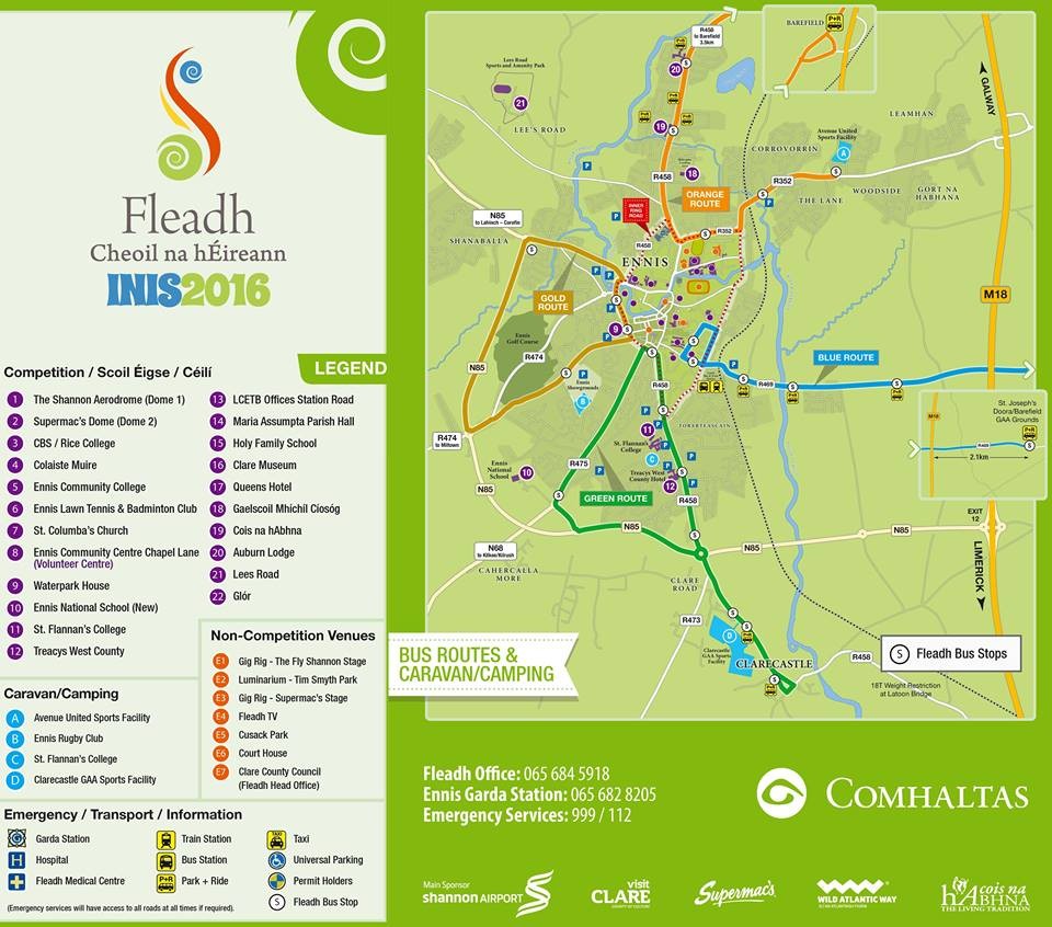 The Fleadh Park&Ride/Shuttle Bus map. 