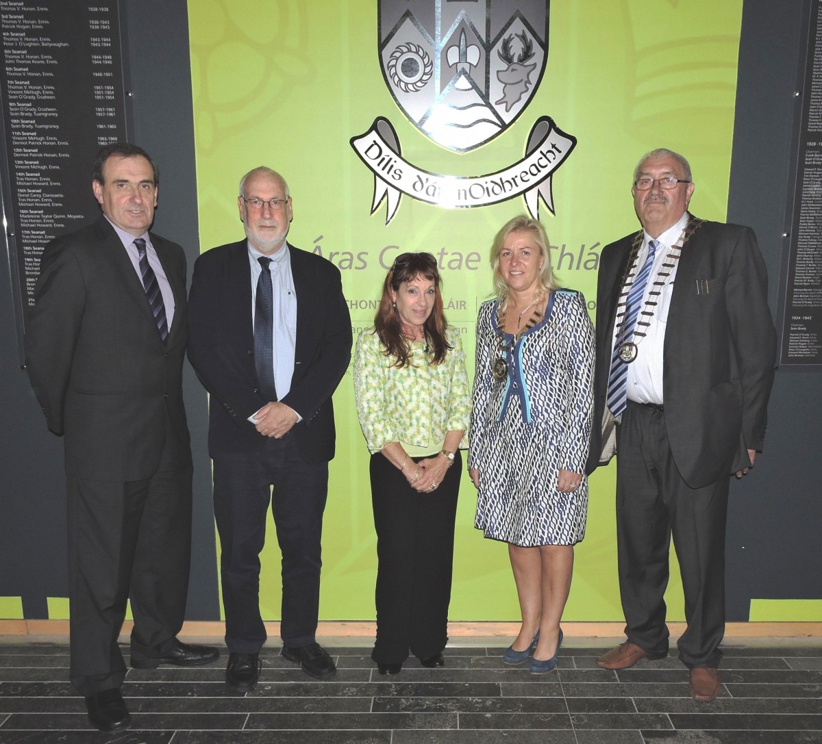 The Israeli ambassador to the Republic of Ireland, Ze'ev Boker visited Clare County Council’s headquarters at Áras Contae an Chláir in Ennis on Wednesday. Pictured L-R Gerard Dollard, Interim Chief Executive of Clare County Council; Ze'ev Boker, Israeli ambassador to the Republic of Ireland; Amira Arnon, Director of the Northern European Department in Israel's Ministry of Foreign Affairs; Cllr. Ann Norton, Mayor of Ennis; and Cllr. Bill Chambers Cathaoirleach of Clare County Council. 