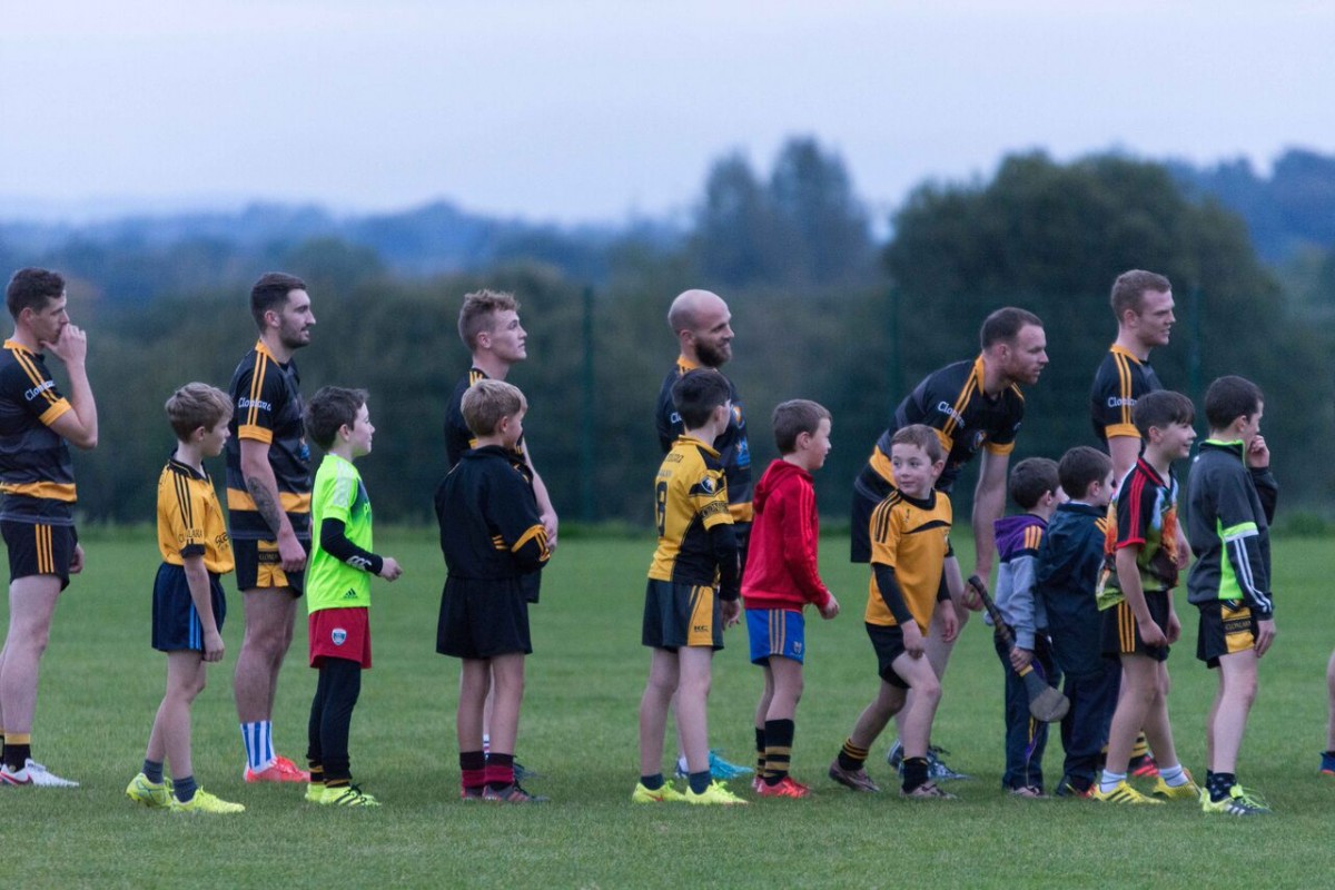 Domhnall O'Donovan with teammates and Clonlara supporters at training last week. Pic: Gary Collins