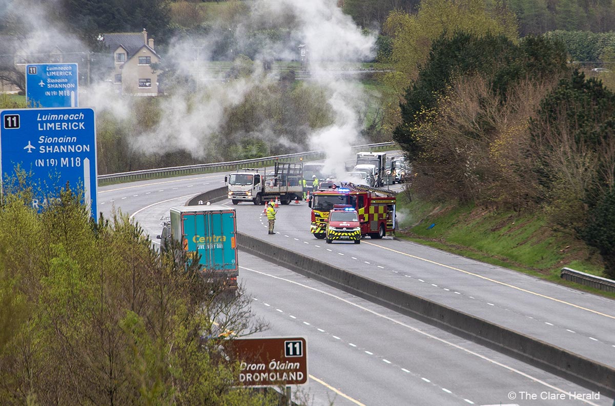 Section of M18 closed for a time after vehicle fire