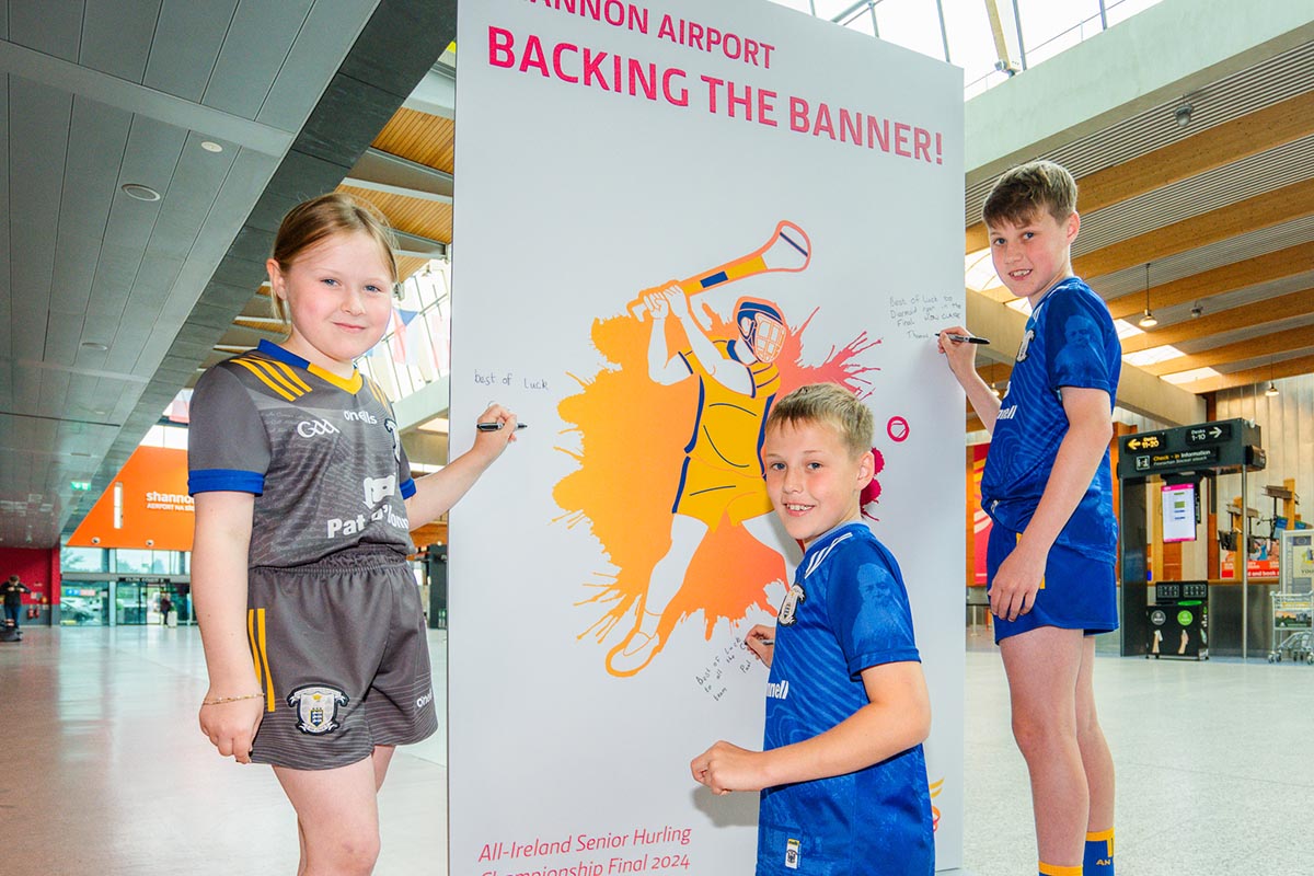 Giant ‘Good Luck’ card for Clare team at Shannon Airport