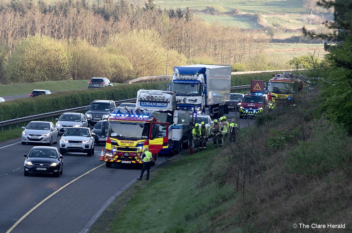 Emergency services attend truck fire on M18